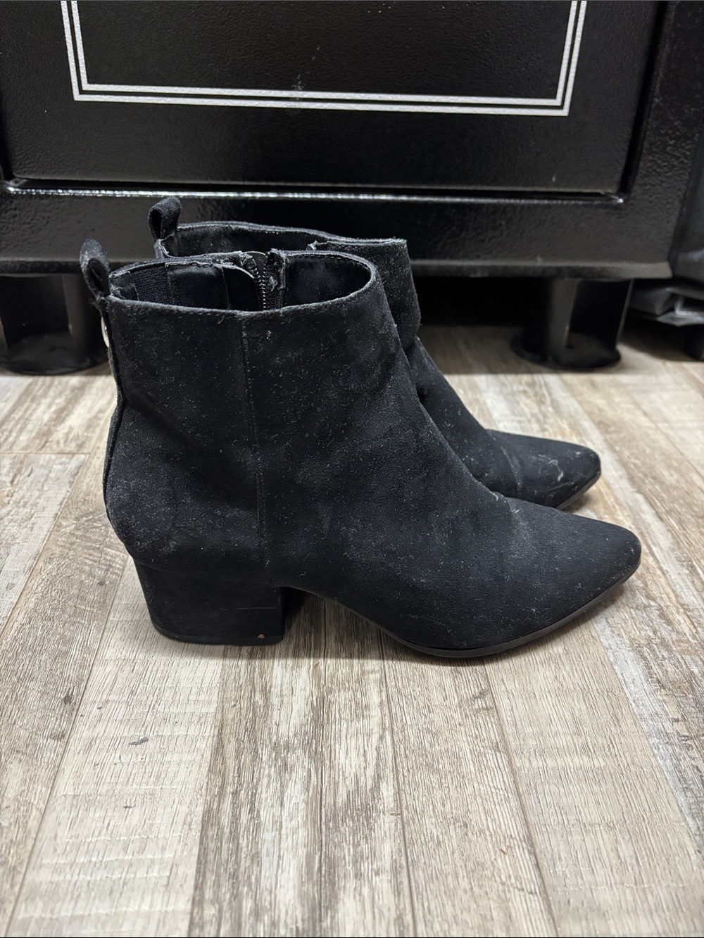 a new day Black Suede Ankle Boots with Block Heel
